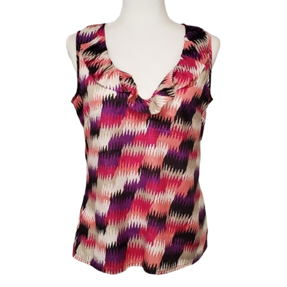 Banana Republic Blouse Womens Small Multicolor Ruffle V Neck Sleeveless Top